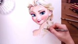 绘画艾尔莎（冰雪奇缘） - 彩色铅笔画