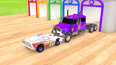 赛车和紫色卡车相撞