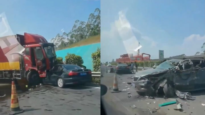 兰海高速一大货车冲过防护栏撞向对面5辆汽车 致5人死11伤