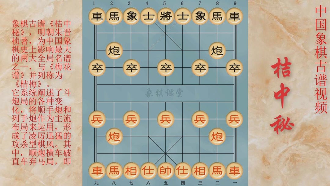 第1集 01象棋古谱《桔中秘》全局篇第一局  顺炮横车破直车弃马局