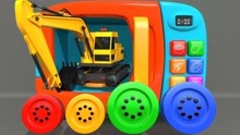 黄色挖掘机施工车辆玩具组装车和惊喜蛋学习颜色