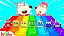 沃尔夫动画：沃尔夫和露西玩彩虹滑梯和汽车，他们玩的非常开心