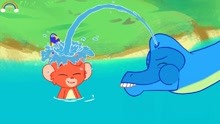 恐龙乐园：大恐龙VS小猴子水中嬉戏，夏天的水清爽十分！