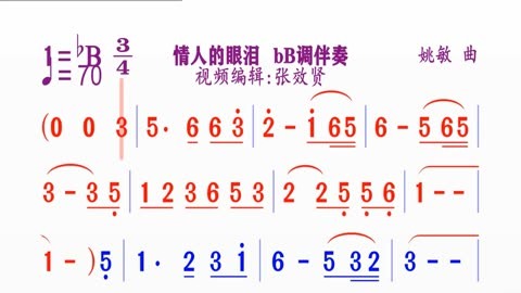 《情人的眼泪》动态简谱bb调伴奏